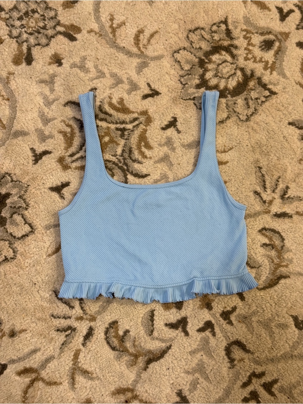 Zara Sky Blue Ribbed Cropped Tank with Ruffle Hem